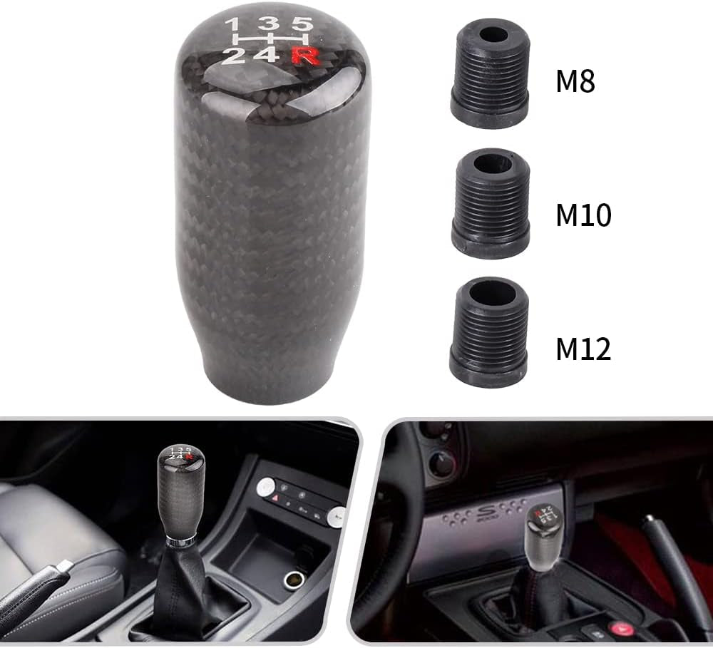 Carbon Fiber Shift Knob for Automatic and Manual Vehicles, Carbon Fiber Gear Shift Knob, 5 Speed Black