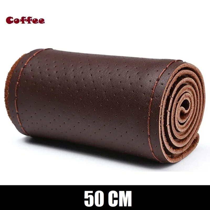 Genuine Leather Steering Wheel Cover 42-50CM Car Truck Bus Braid Steering Wheel Cover Non-Slip Auto Interior Accessories