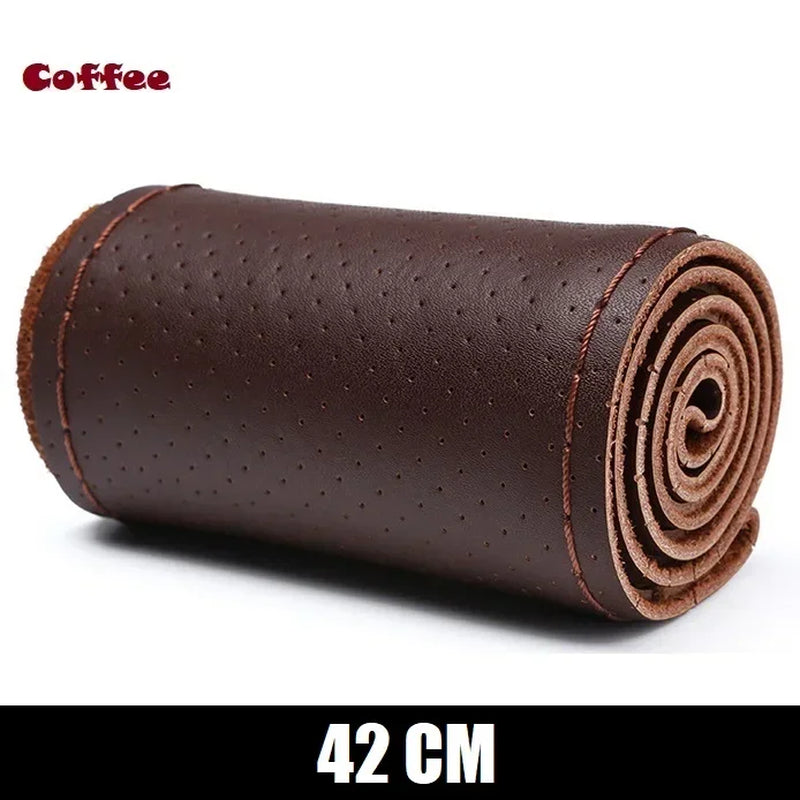 Genuine Leather Steering Wheel Cover 42-50CM Car Truck Bus Braid Steering Wheel Cover Non-Slip Auto Interior Accessories