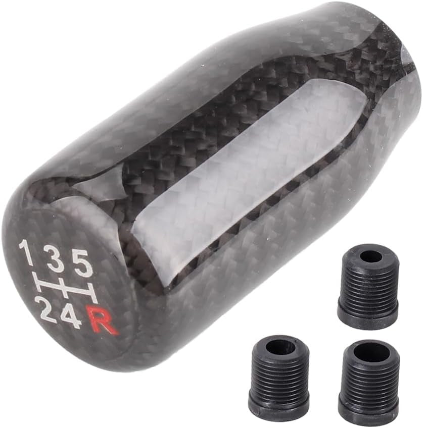 Carbon Fiber Shift Knob for Automatic and Manual Vehicles, Carbon Fiber Gear Shift Knob, 5 Speed Black