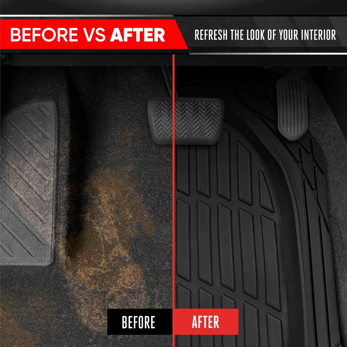 Flextough 4-Piece Heavy Duty Floor Mats for Cars Trucks Suvs, Automotive Floor Mats Car Mats Full Set Front, Rear & Cargo, Trim-To-Fit Semi-Custom Deep Dish All Weather Rubber Mats - Black