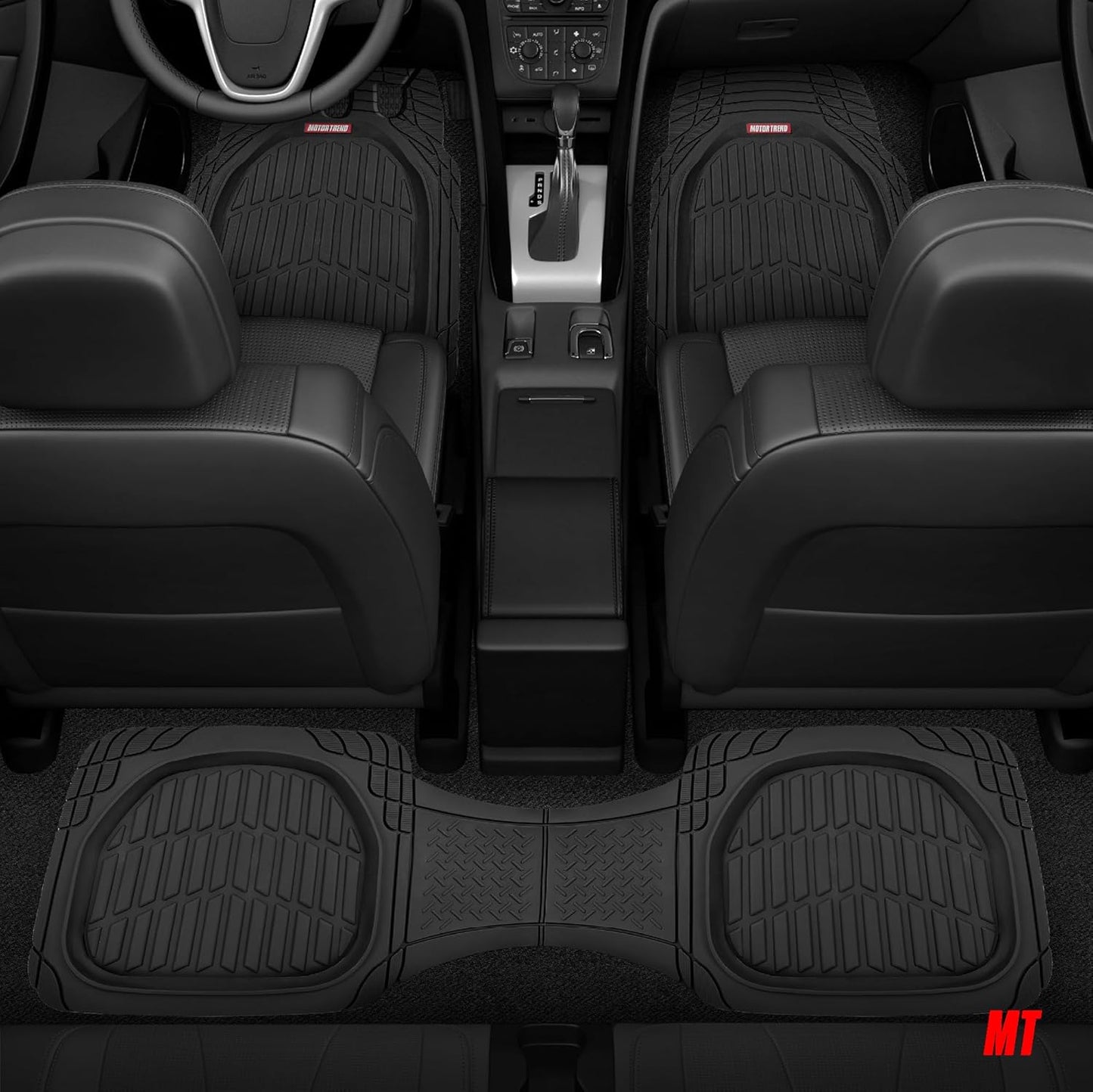 Flextough 4-Piece Heavy Duty Floor Mats for Cars Trucks Suvs, Automotive Floor Mats Car Mats Full Set Front, Rear & Cargo, Trim-To-Fit Semi-Custom Deep Dish All Weather Rubber Mats - Black