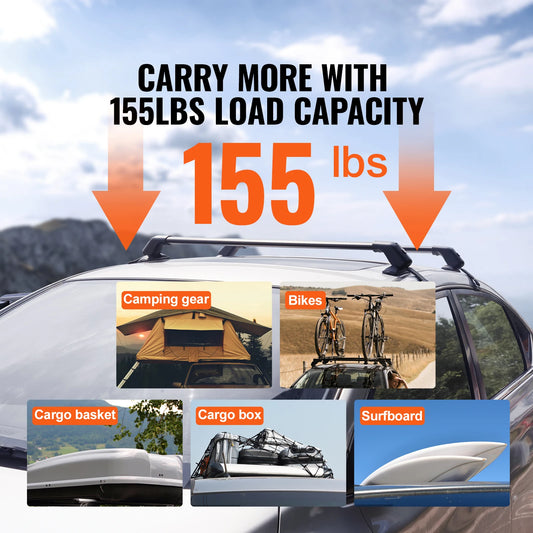 155Lbs Universal Roof Rack Cross Bars Aluminum Roof Rack Crossbars Adjustable Roof Crossbars with Lock for SUV & Vans