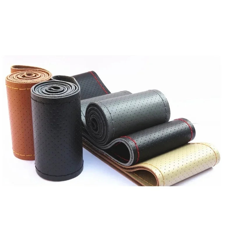 Genuine Leather Steering Wheel Cover 42-50CM Car Truck Bus Braid Steering Wheel Cover Non-Slip Auto Interior Accessories