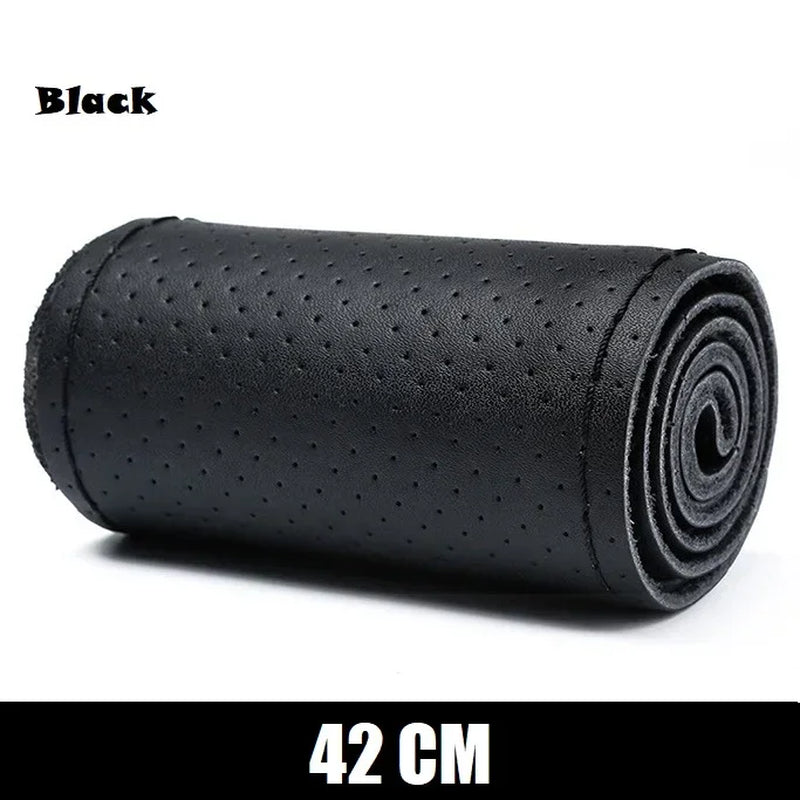 Genuine Leather Steering Wheel Cover 42-50CM Car Truck Bus Braid Steering Wheel Cover Non-Slip Auto Interior Accessories