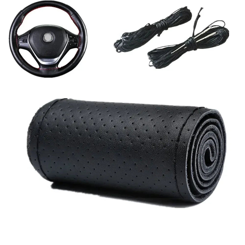 Genuine Leather Steering Wheel Cover 42-50CM Car Truck Bus Braid Steering Wheel Cover Non-Slip Auto Interior Accessories