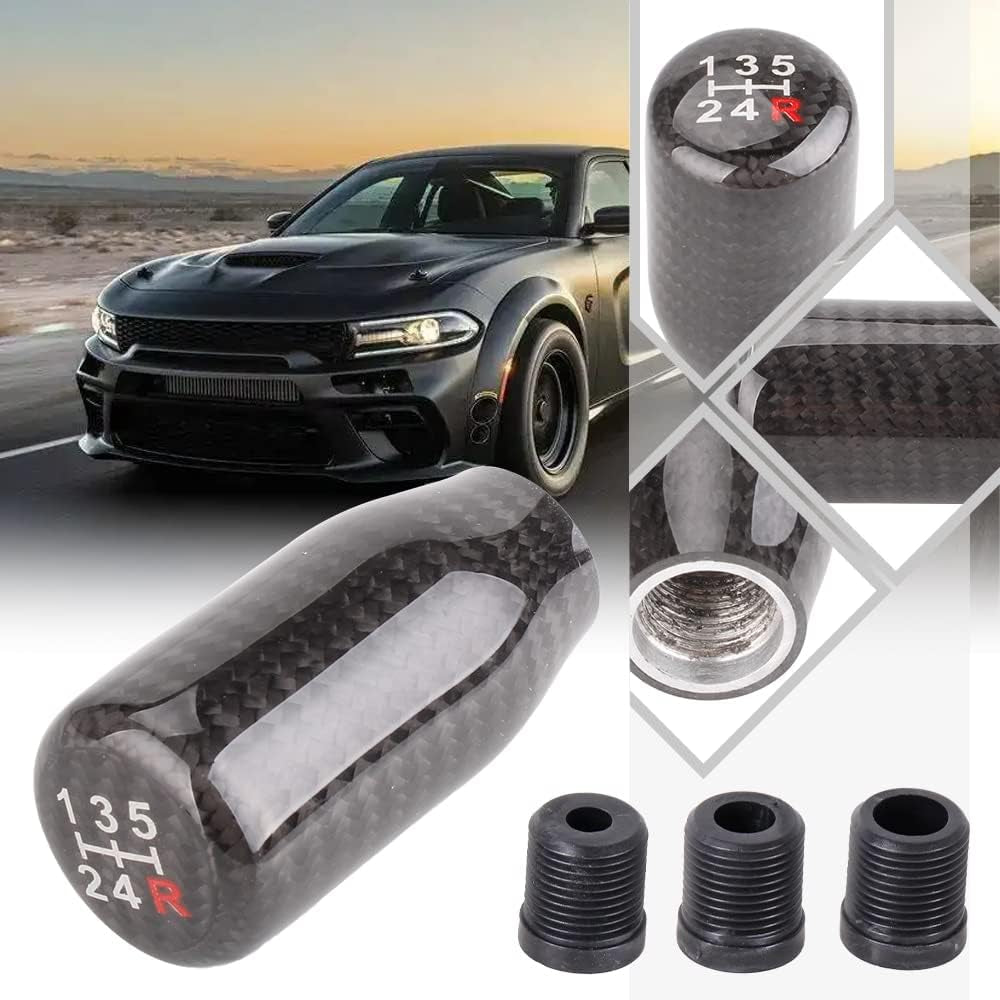 Carbon Fiber Shift Knob for Automatic and Manual Vehicles, Carbon Fiber Gear Shift Knob, 5 Speed Black
