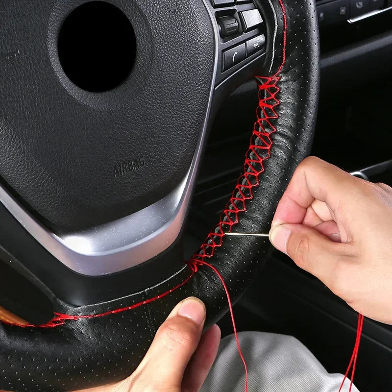 Genuine Leather Steering Wheel Cover 42-50CM Car Truck Bus Braid Steering Wheel Cover Non-Slip Auto Interior Accessories