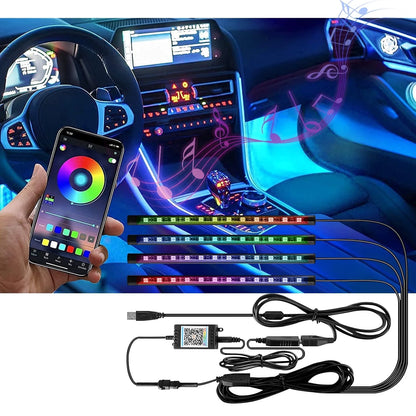 Multi-Color Strip Lights with App Control, Smart Interior 48 LED Car Lights with Music Mode, USB Powered under Dash Interior Lights for Cars, Suvs, 4 Pcs