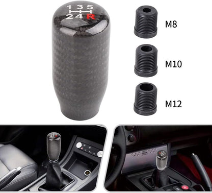 Carbon Fiber Shift Knob for Automatic and Manual Vehicles, Carbon Fiber Gear Shift Knob, 5 Speed Black