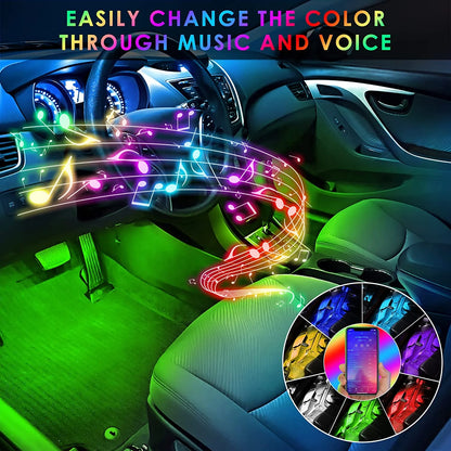 Multi-Color Strip Lights with App Control, Smart Interior 48 LED Car Lights with Music Mode, USB Powered under Dash Interior Lights for Cars, Suvs, 4 Pcs