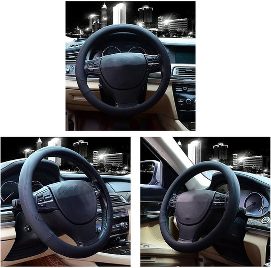 Microfiber Leather Steering Wheel Cover Universal 15 Inch (Black)
