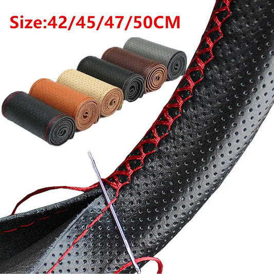Genuine Leather Steering Wheel Cover 42-50CM Car Truck Bus Braid Steering Wheel Cover Non-Slip Auto Interior Accessories