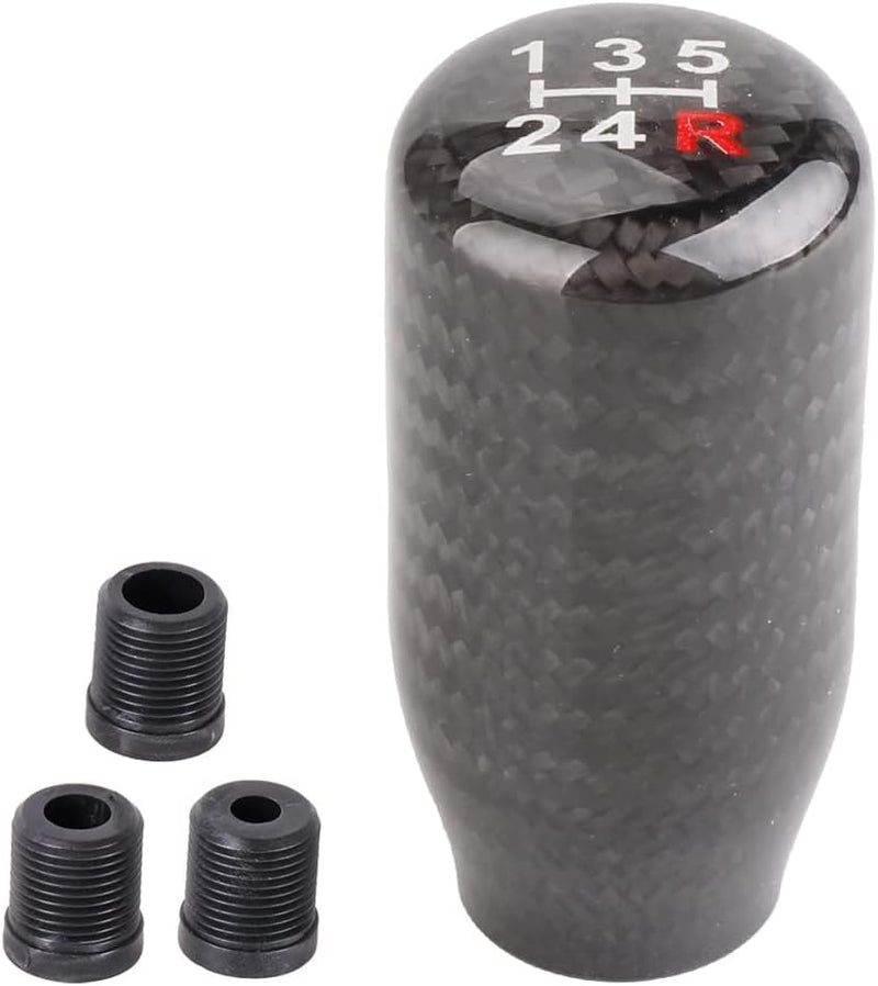 Carbon Fiber Shift Knob for Automatic and Manual Vehicles, Carbon Fiber Gear Shift Knob, 5 Speed Black