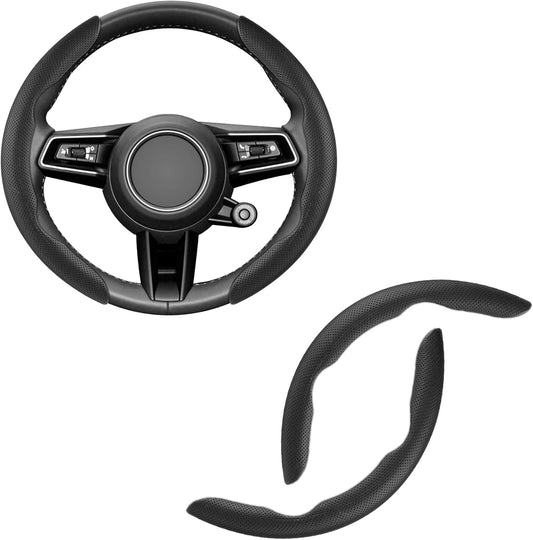 Nappa Leather Steering Wheel Cover, 2PCS Segmented Wheel Protector, Universal 99% Car Wheel Cover (Black)